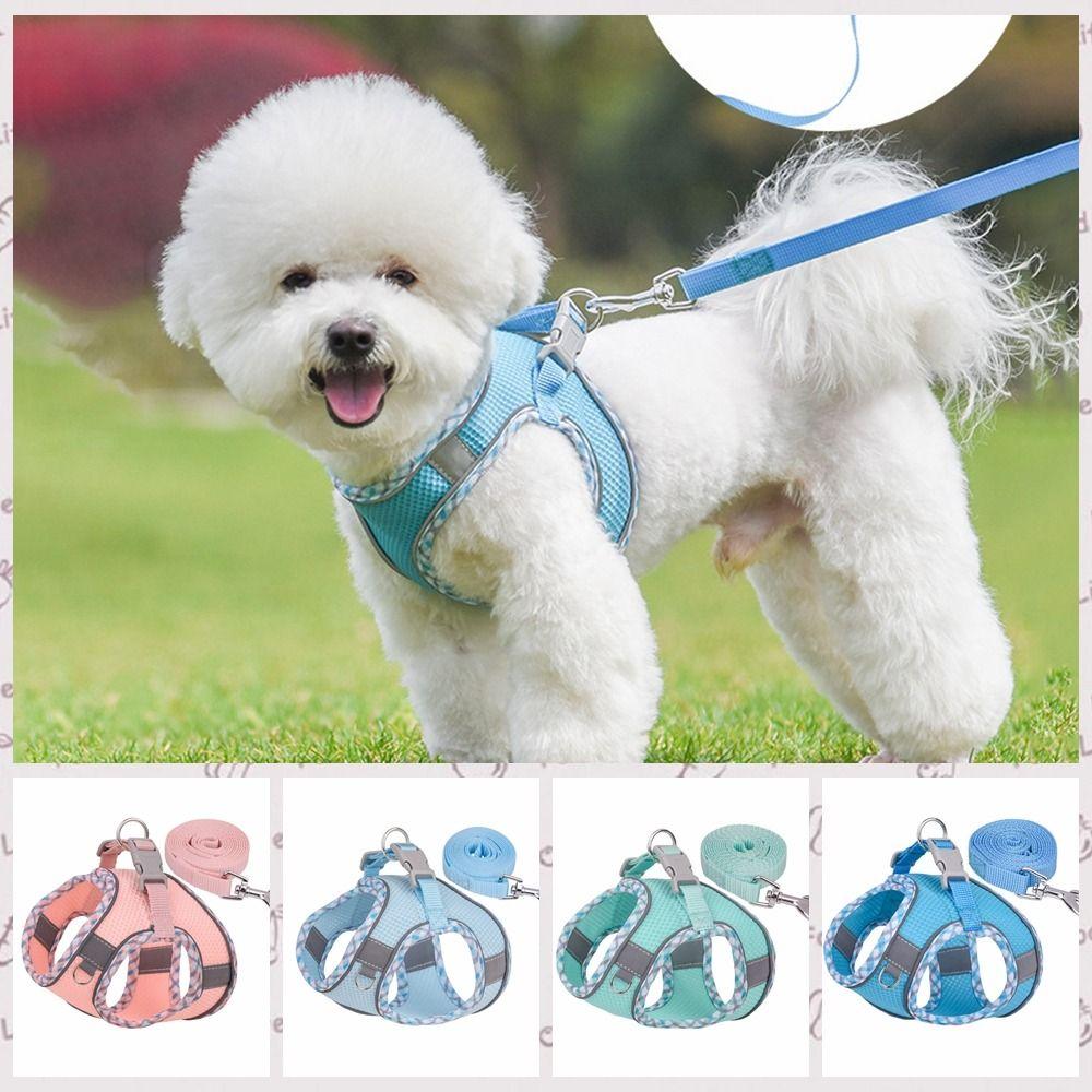 Reflective Puppy Chest Strap Breathable Dogs Cat Walking Leads Set Dog Harness Vest Outdoor