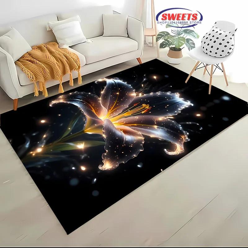 Beautiful Lily Flower Large Carpet for Home Living Room Children's Bedroom, Sofa Doormat Kitchen Floor Rug, Anti-slip Decor Mat