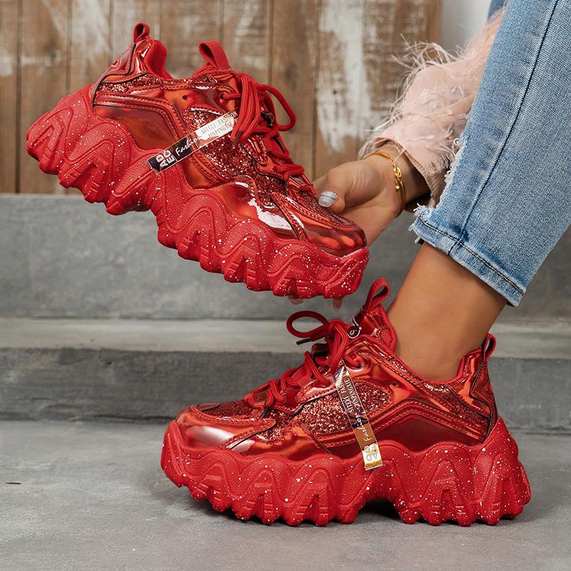 Shoes Sneakers Women Spring New 2025 Fashion Sequined Cloth Bling Breathable Round Toe Leisure Chunky Women Shoes Tenis Feminino