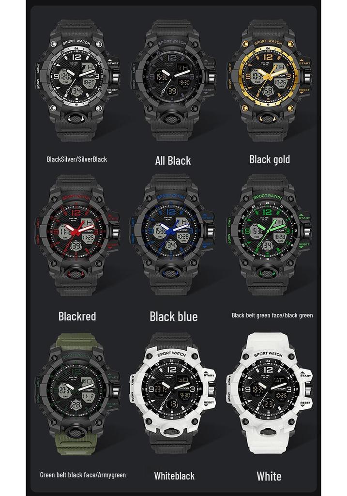 Sanda Fashion Waterproof Dual-Display Sports Watch with Luminous Features for Teens