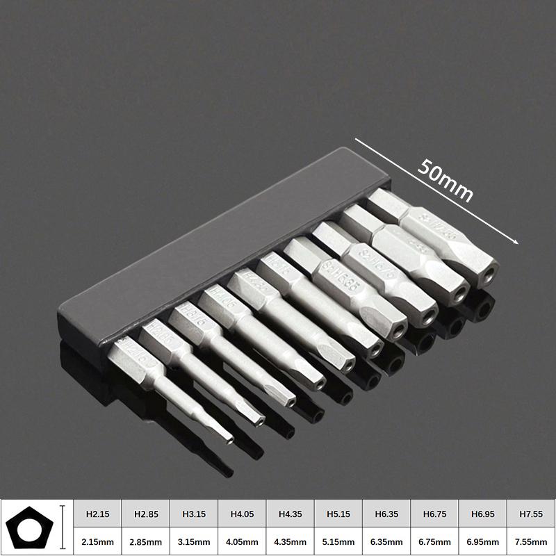 Set de biți magnetici pentagonali cu gaură Hex 1/4" Oțel S2 50mm Security Torx Biți de găurit Cheie cu clichet Unelte de mână