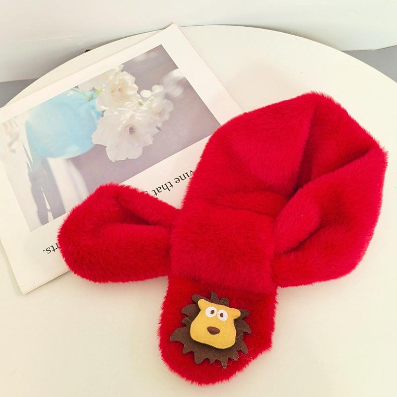 New Red Scarf Children's Plush Scarf Winter Boys and Girls Warm Kindergarten Christmas New Year's Day Gift Bright Red