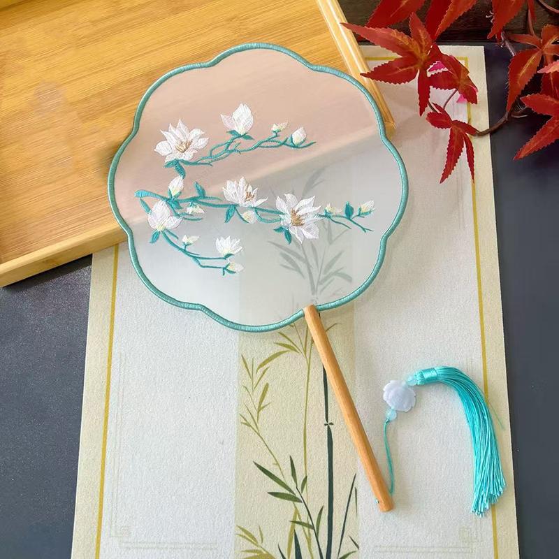 Vintage Doppelseitiger Fächer Blume Stickerei Handfächer Traditionelle Chinesische Kunst Handwerk Hanfu Tanzparty Zubehör Performance Requisiten