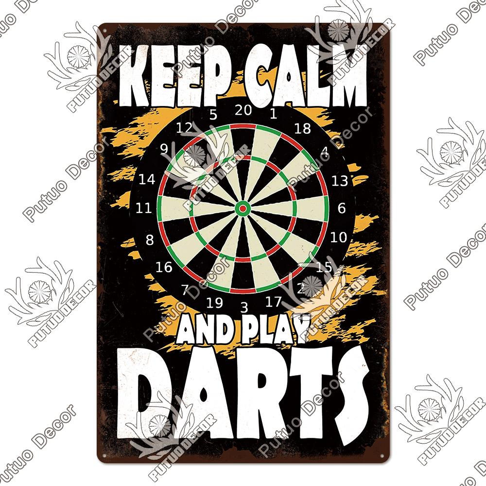 Putuo Decor Vintage Tin Sign Darts Game Metal Plaque Retro Posters for Garage Man Cave Room Home Wall Art Decorations