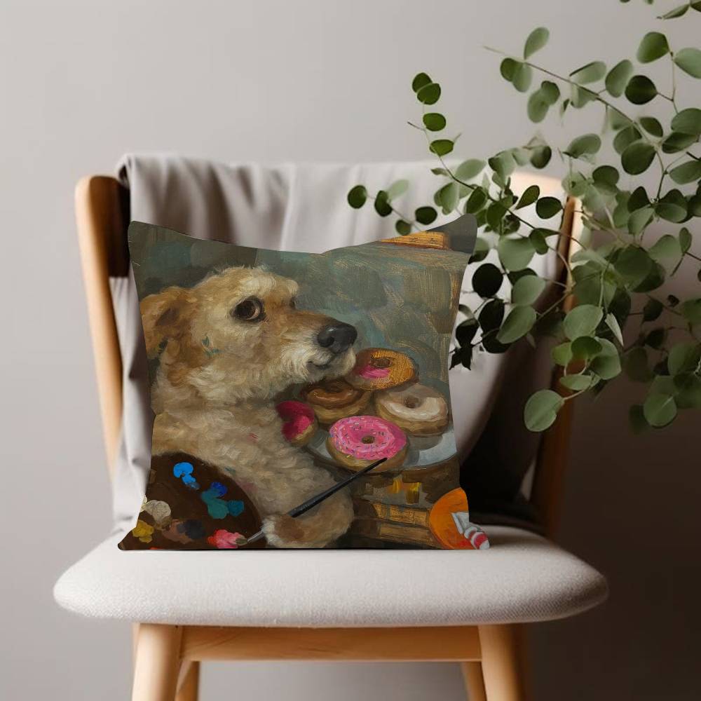 Funny Cute Puppy Eating Pizza Animal Cushion Cover Inches Farmhouse Decor Home Throw Pillow Covers for Couch Decorations