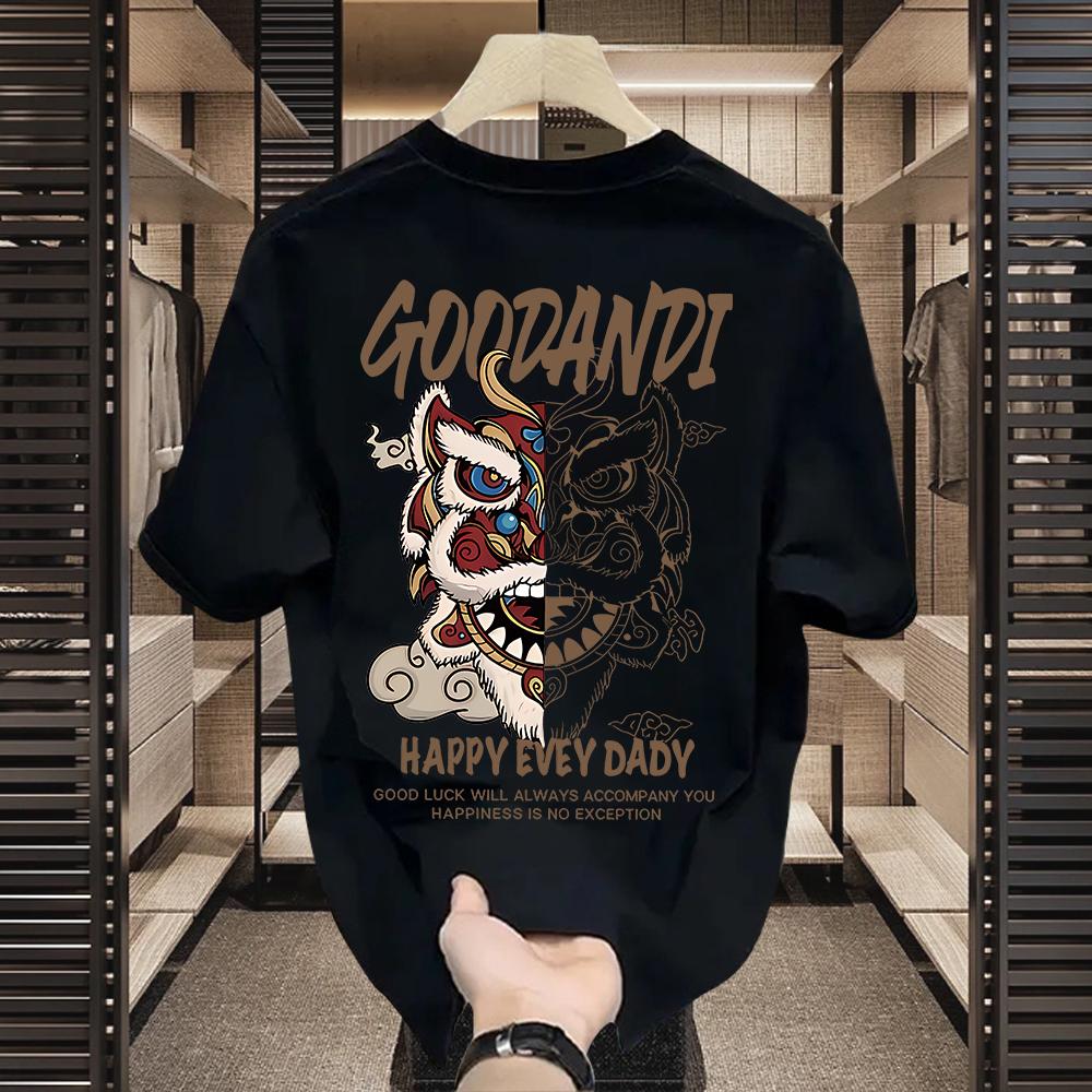 

American ruffian handsome short-sleeved T-shirt men s trendy brand street round neck personalized casual summer pure cotton 4XL