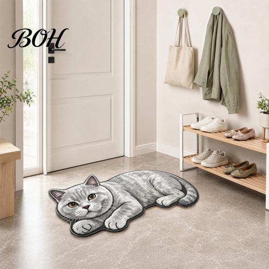 Tile And Wood Floor Mat Cute Cat Bathroom Rug, Anti-Slip Absorbent Bath Washable Plush Easy Care Kitty Door for Entrance Kitchen Home Decor Safety Rug