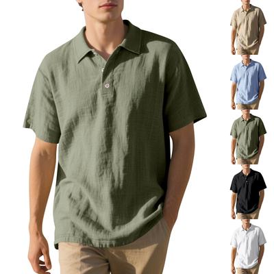 Men Short Sleeve Linen Relaxed Fit Collared T Shirt Casual Lightweight Breathable Button Front Top for Everyday Wear