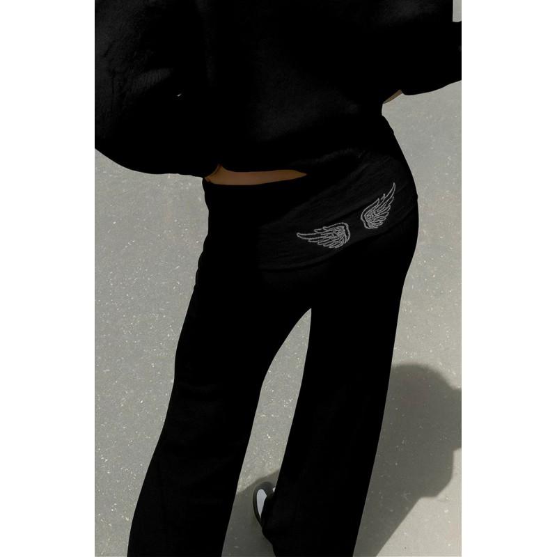 Womens Winter Casual Tracksuit Set With Sequin Wing Embroidery Solid Color Hoodie Pants