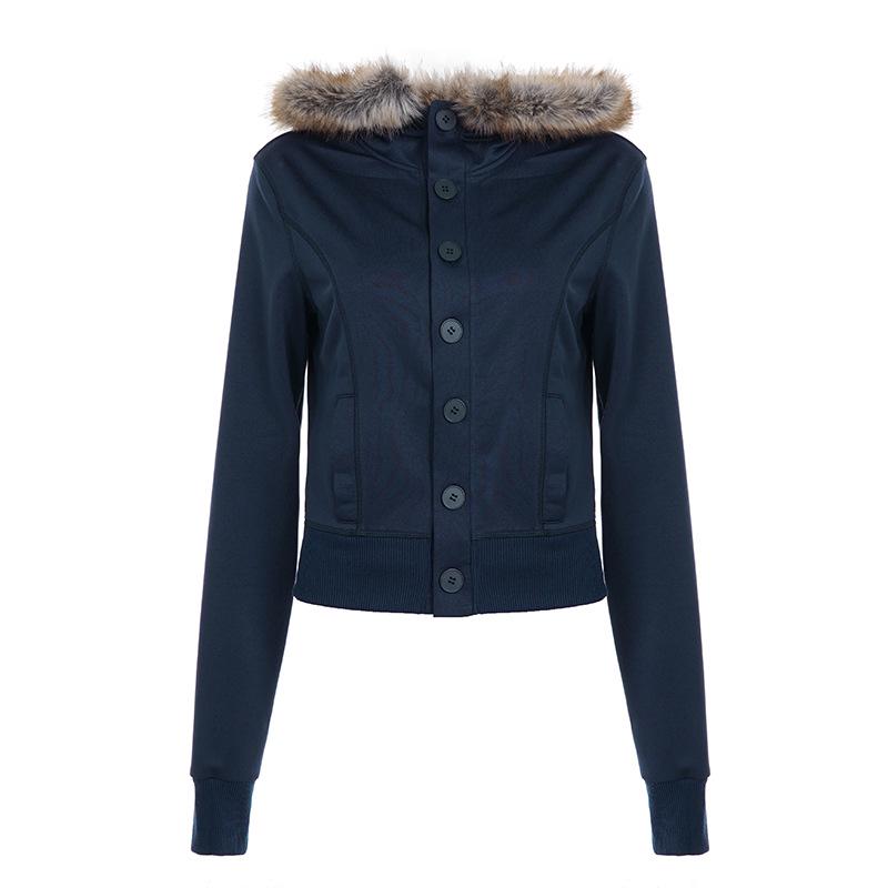 

Европейская и американская однобортная куртка-худи в стиле пэчворк - Модный свитшот Осень 2025 L синий