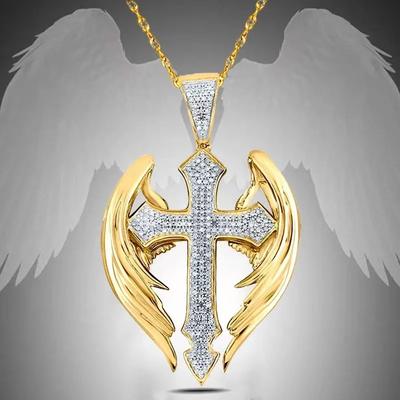 Fashion Angel Wings Pendant Necklace Ladies Cross Guardian Zircon Accessories Anniversary Party Banquet Gifts