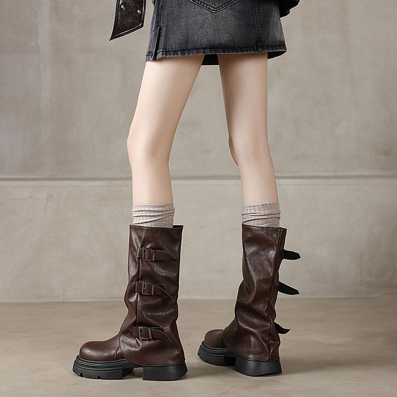 Fashion Women Fashion Boots Thick-soled High Tube Toe Belt Buckle Thick-soled Shoes Outdoor Comfortable Non-slip Breathable Winter New