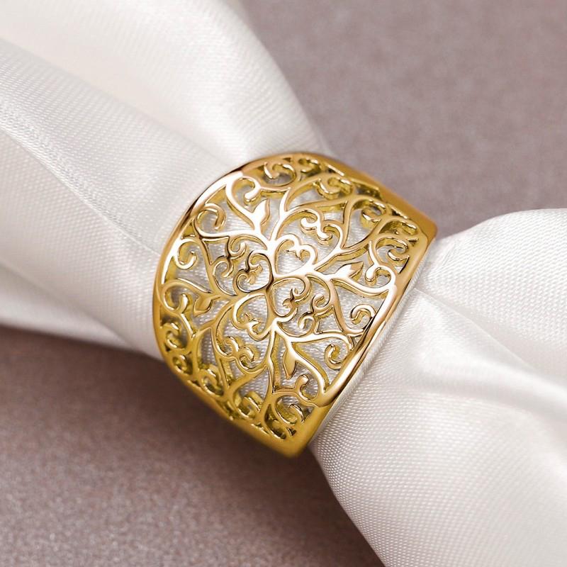 

Кольца женские Huitan Hollow Floral Design, цвет металла/золотой цвет, бохо, модные женские кольца, широкополосные, эффектные ювелирные изделия 5