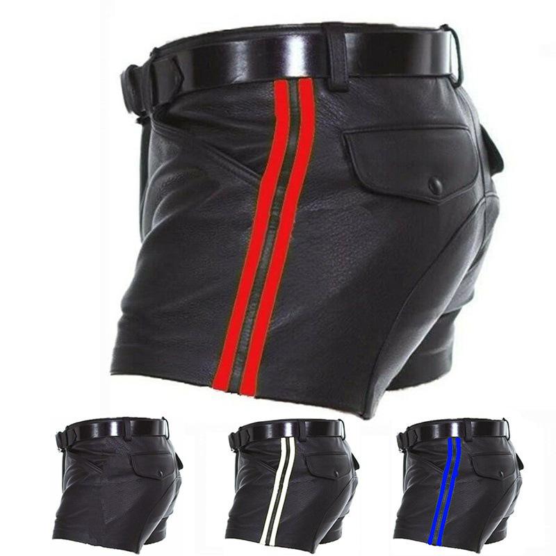 European and American Multicolor PU Striped Casual Leather Shorts 4XL красный