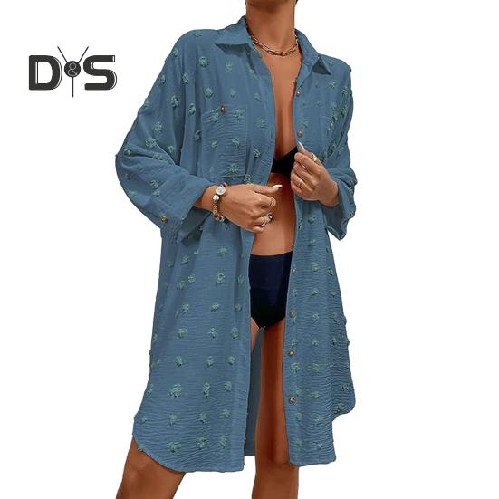 

Женская пляжная рубашка, однотонная, с длинным рукавом, лацканом, свободная, однобортная, с защитой от солнца, с карманами, с защитой от ультрафиолета, мягкая, женская кардиган-топ королевский синий