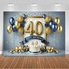 40th birthday party decorations, backdrop, black and gold theme, balloon banner, photo studio props48