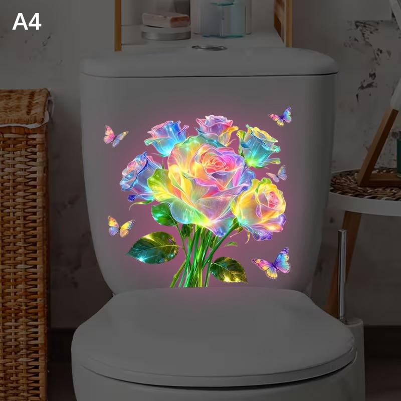 Glow-In-The-Dark Flower Toilet Sticker Luminous Toilet Decal Removable Self-Adhesive Home Decor Stickers For Bedroom Living Room