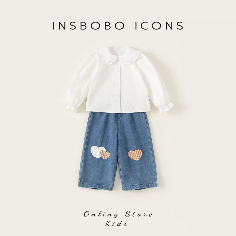 Insbobo Girls Suit Spring 2026 New Style Baby Girl Denim Two-Piece Set Spring and Autumn Children s Clothes Baby Children s Clothing White 100