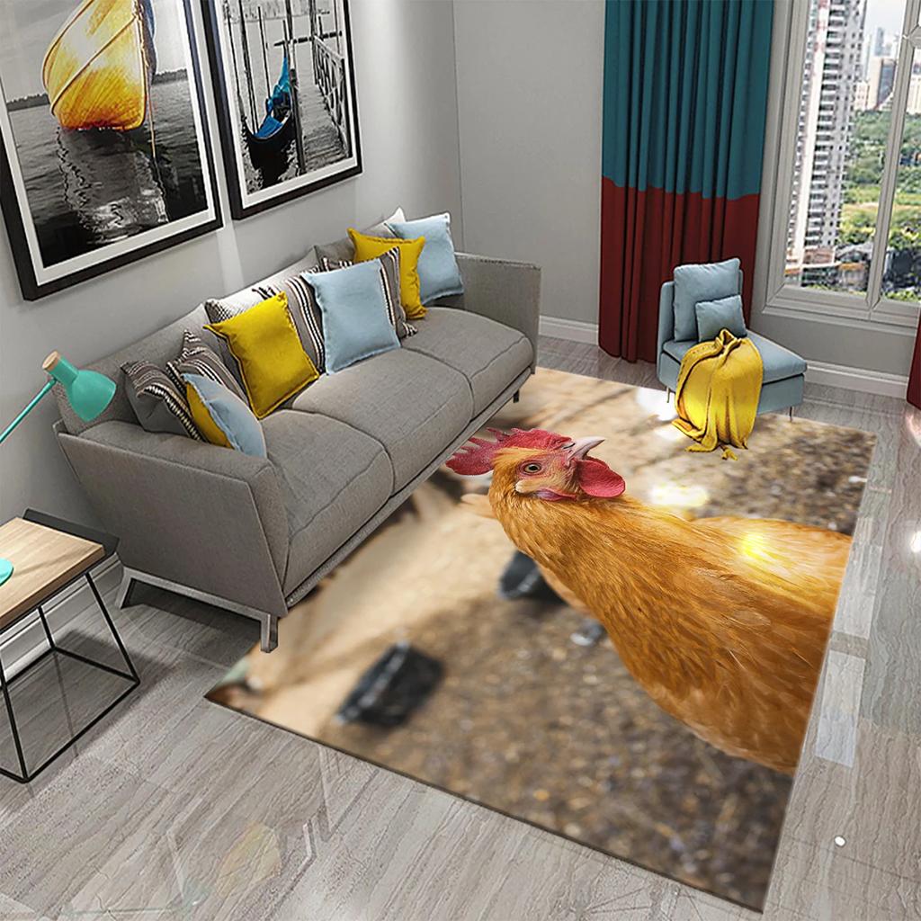 3D Kawaii Niedlicher Hühnermuster-Druckteppich für Küche Wohnzimmer Schlafzimmer Rutschfest Saugfähig King Size Teppich für Heimdekor