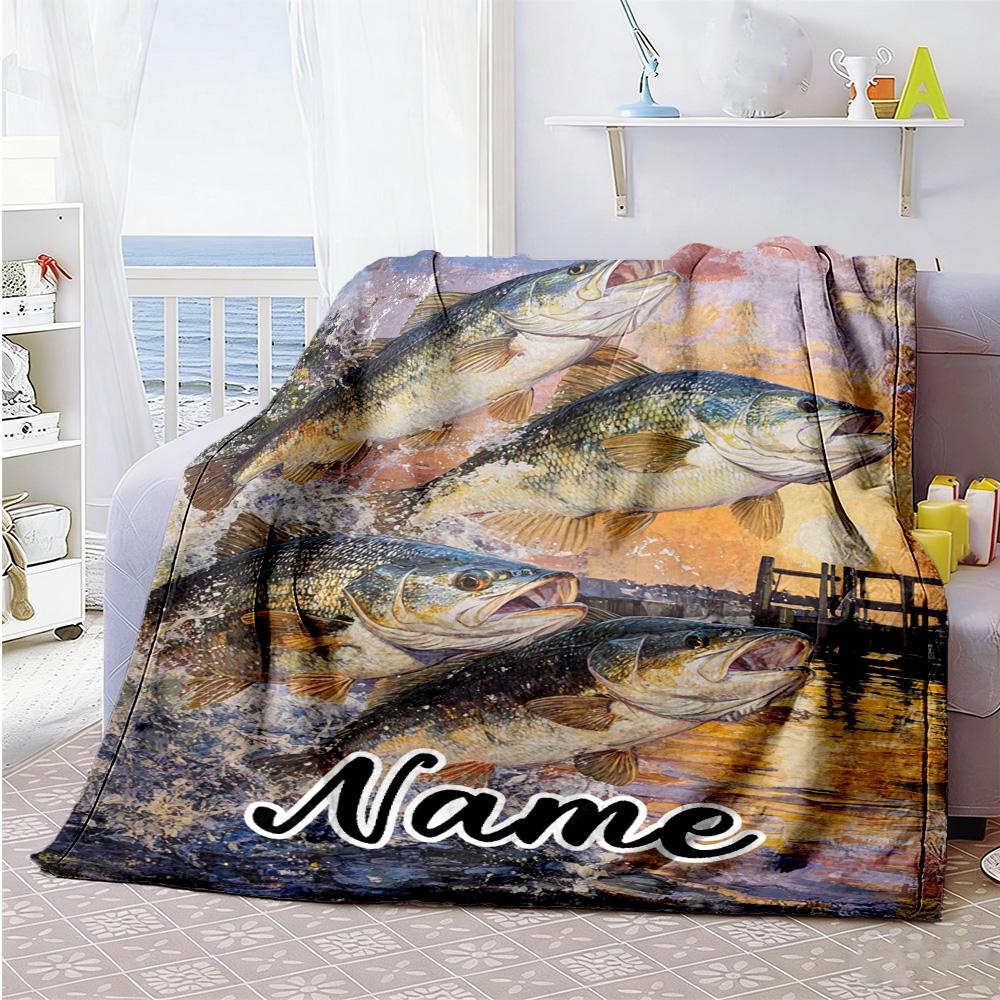 Fishing55 Personalized Text Blanket Multi-purpose Customizable Blanket Ultra-Soft Versatile for Chair Bed Living Room Seaside for All Occasions