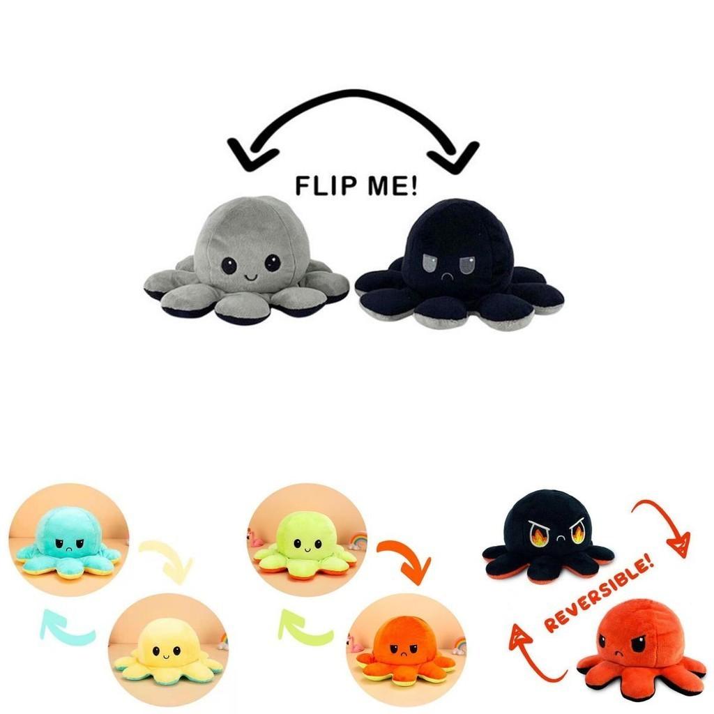 Adorable Juguete de Peluche de Pulpo Reversible de Doble Cara para Niños con Textura Suave