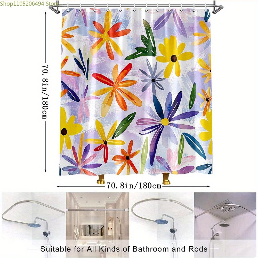1pc Playful Abstract Floral Watercolor Shower Curtain, Pale Purple and White with Bright Yellow, Orange, Red, Purple, and Gree