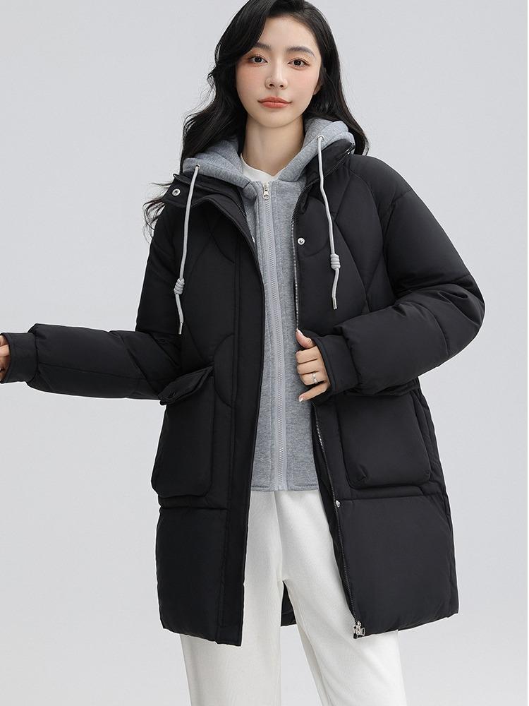Autumn and Winter Women's Thickened Hooded Coat Loose Mid-length Fake Two-piece Windproof Warm Jacket Cold-proof Clothing