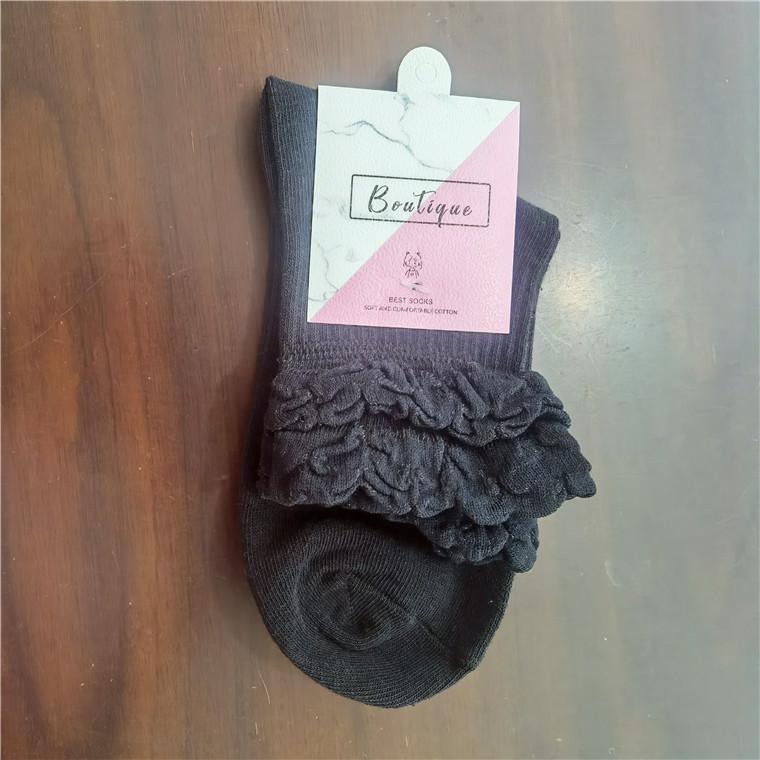 Lotus leaf lace socks women's cotton tube socks spring and autumn fungus edge lolita black and white college style princess short tube socks