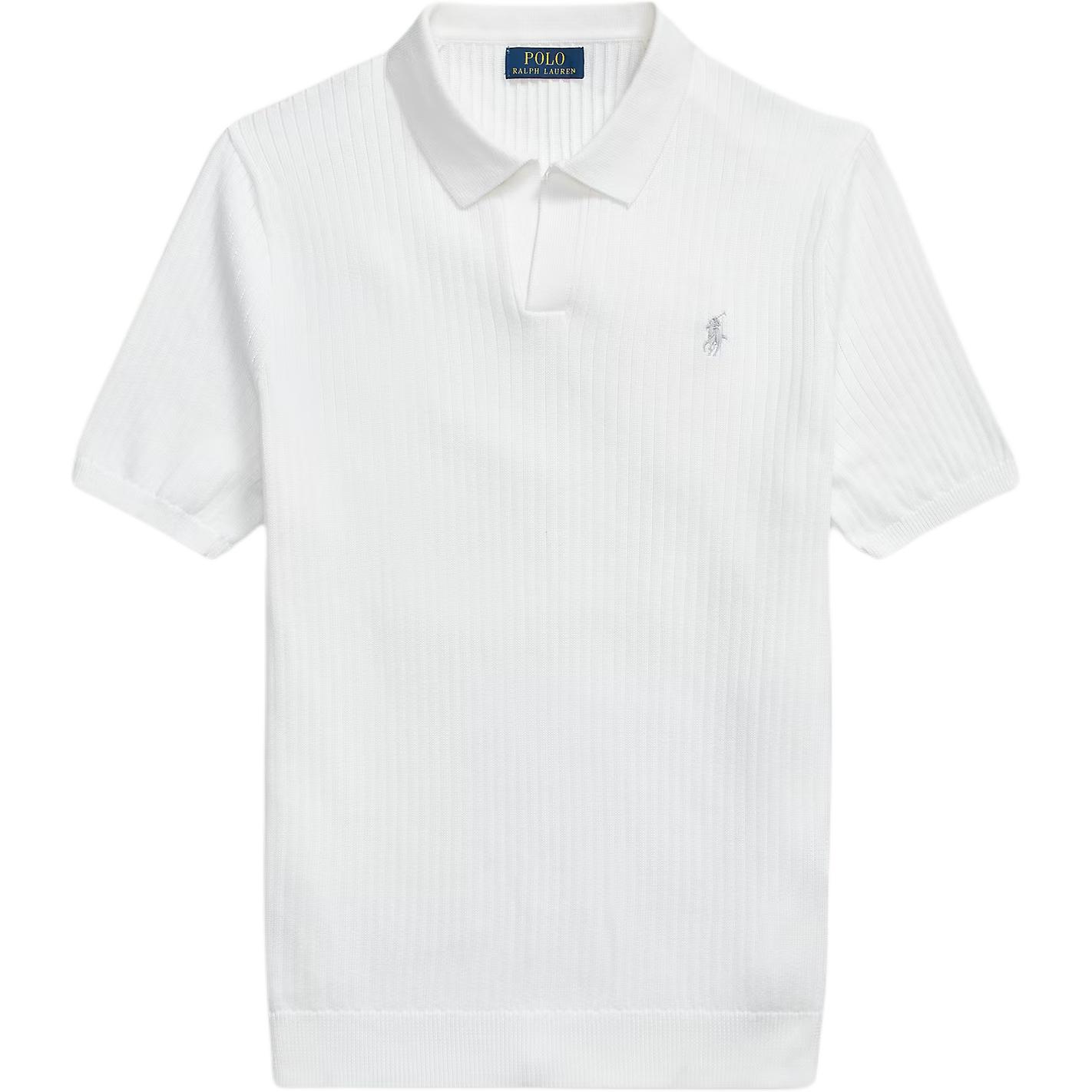 

Polo Ralph Lauren Рубашка-поло из хлопка с ребристой вязкой, узор с вышитым логотипом-лошадкой, стандартный крой, мужские топы, Белый 710P07774-004 M