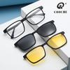 2191 Polarized Night Vision Clip-on Glasses for Men & Women - Magnetic, Square Frame, Myopia-Compatible Sunglasses