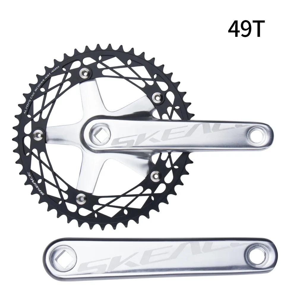 SKEACE Alumnium Alloy Crankset Fixed Gear Bicycle Crank 165mm 144BCD 49T Hollowtech Single Speed Parts Bike Chainwheel With BB
