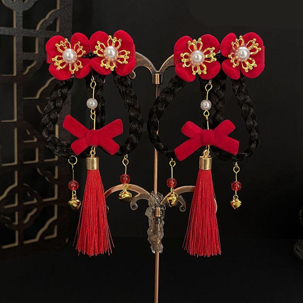 Flower Hanfu Headdress Baby Wig Hairpin New Year Headdress Child Hair Accessories Bow Hair Clip