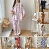 Cotton Pajamas Set for Women Long Sleeve Printed Loungewear Casual Pjs Pants