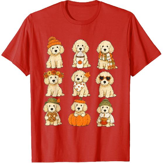 Cute Goldendoodle Fall Dogs Pumpkin Autumn T-Shirt