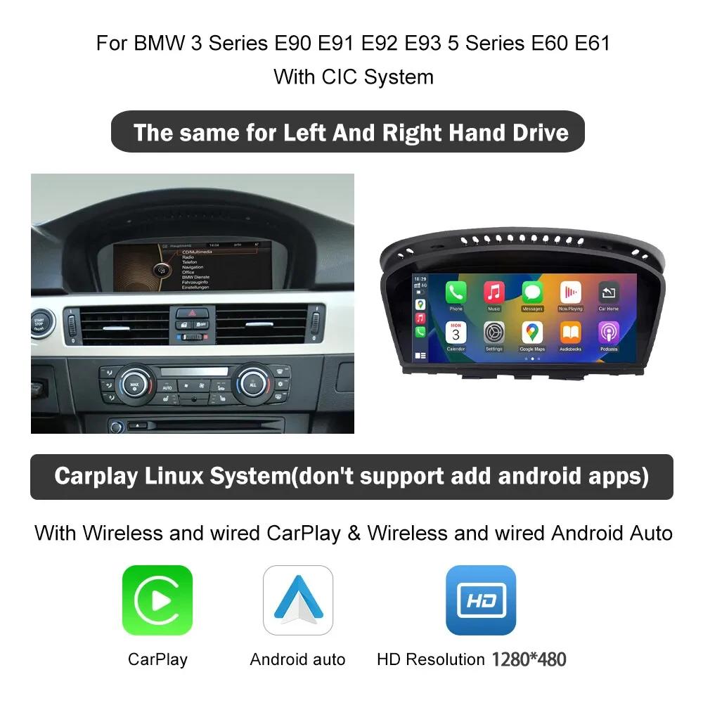 8,8-Zoll-Bildschirm, kabelloses CarPlay Android-Autoradio für BMW 3er 5er CIC E60/E61/E90/E91/E92/E93 2009-2010 Autoradio