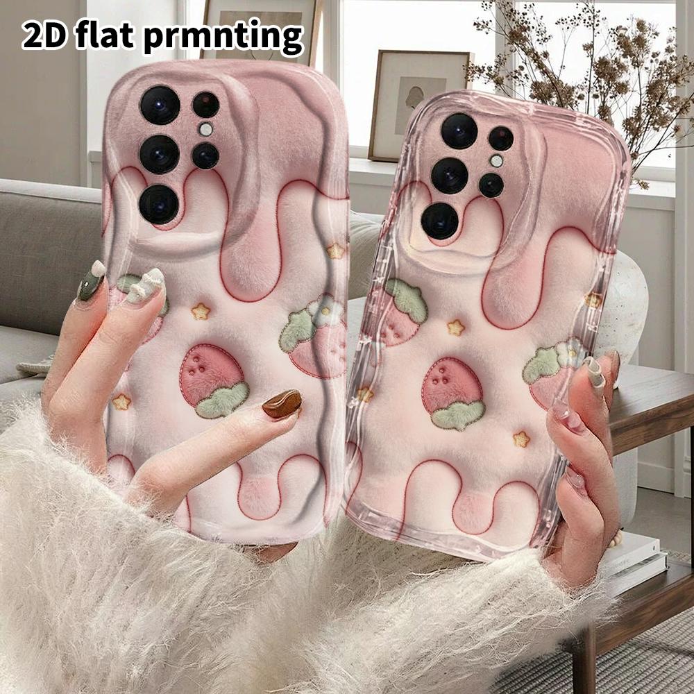 Phone Case: 2D Flat Samsung Galaxy A34 A35 M05 M06 S20 S22 S21 FE Plus 5G Protective Case, Couple Style, Pink Strawberry, Christmas and Halloween Gift