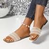 Fashion Women Fashion Pearl Slippers Summer Flats Square Toe Slides Sandals Woman Comfortable Beach Flip Flops Big Size Slippers