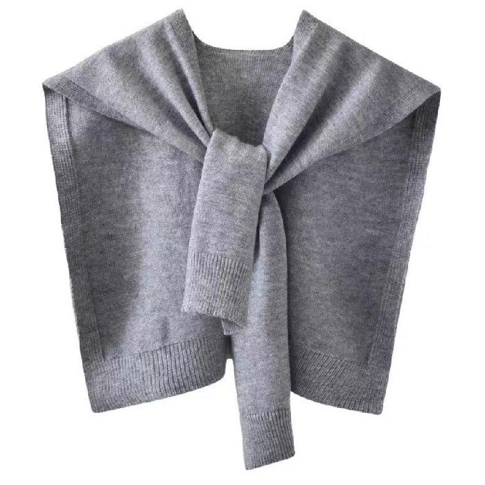 Core-Spun Yarn Knitted Shawl Women'S Spring And Autumn Outer Vest Solid Color Vest Thin Cardigan Summer Knotted False Collar Scarf