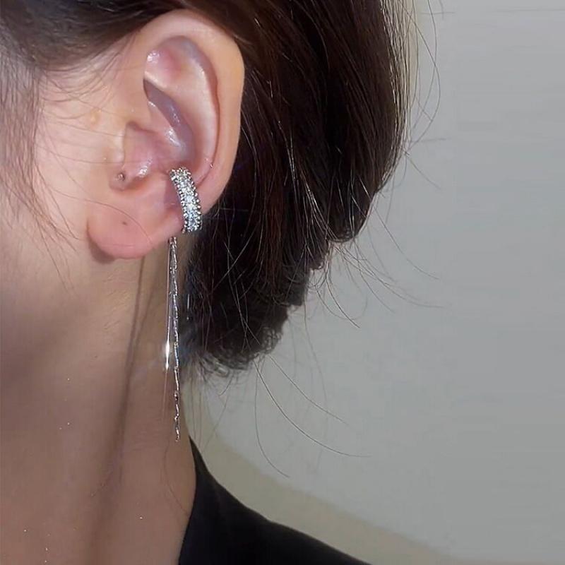 New Fashion Silver Color Cilp Earrings Tassel Ear Cuff Non Piercing Earring 2025 Trendy Punk Design Female Long Ear Clip Jewelry