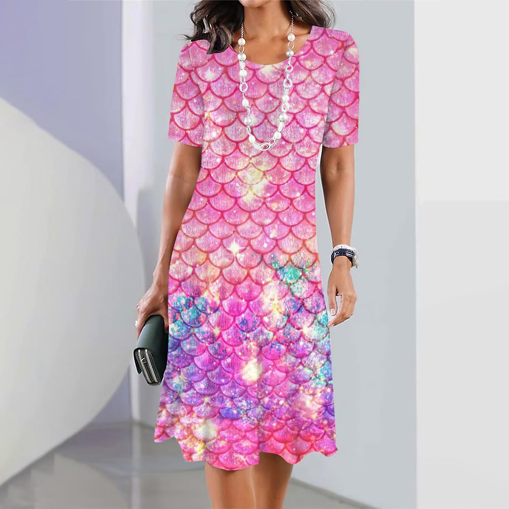 Bunte Fischschuppenform Druck Damenkleider Design Plus Size Elegante lange Kleider Damenkleid Damenbekleidung