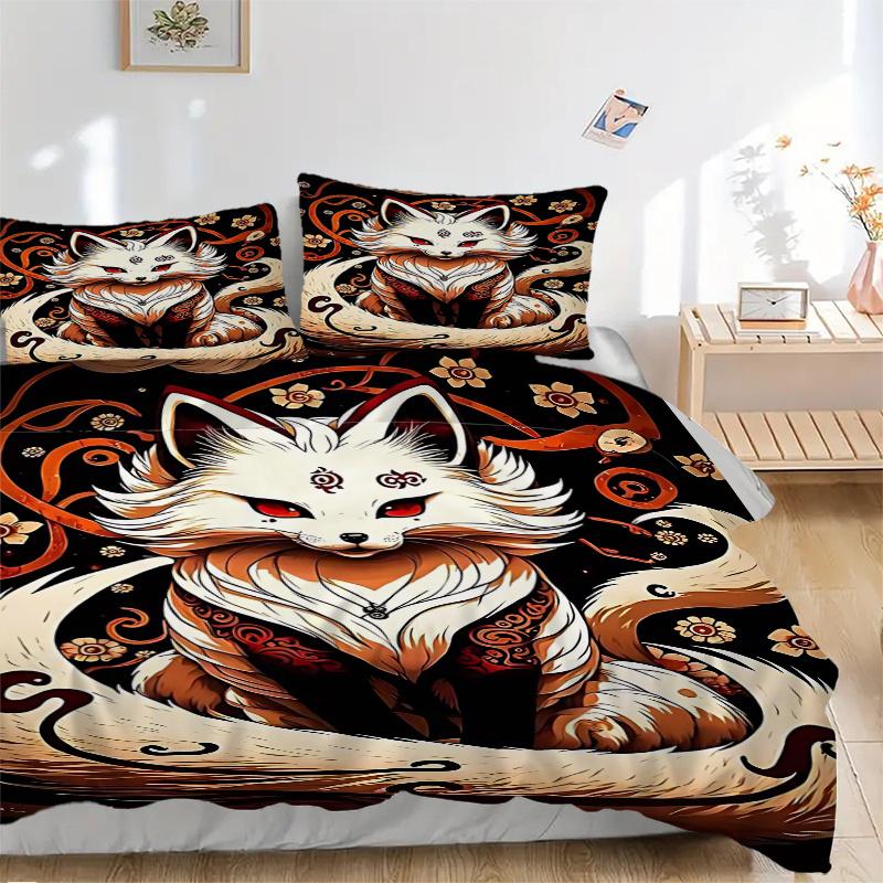 3pcs Anime Fox Comforter Set with One Quilt Cover and Two Pillowcases (No Core) - Festival Gift for Home Decor, Polyester Fabric, Suitable for Bedroom
