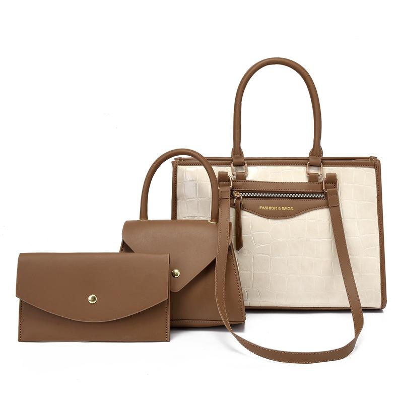 

Large capacity bridesmaid bag new retro stone pattern messenger bag splicing texture handbag class commuter tote bag