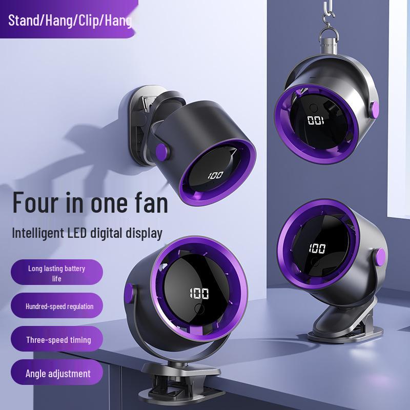 100-Speed Digital Display Desktop & Wall-Mount Rechargeable Fan for Home, Dorm, & Outdoor Use