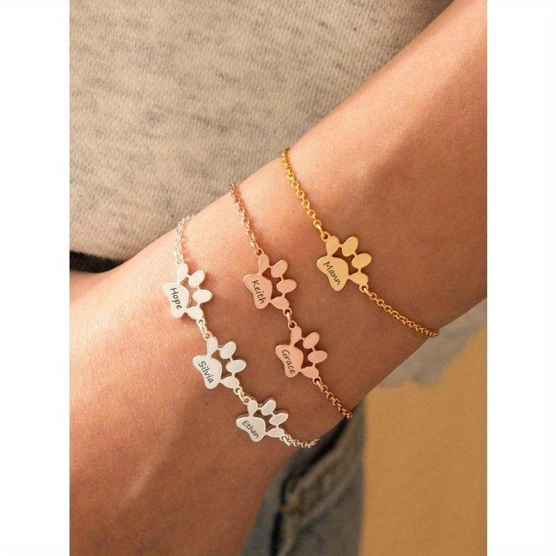 1pc Engraved Paw Print Bracelet, Personalized Dog Paw Bracelet with Name Gift for Pet Lovers, 1-3 Names Pet Memorial Gift