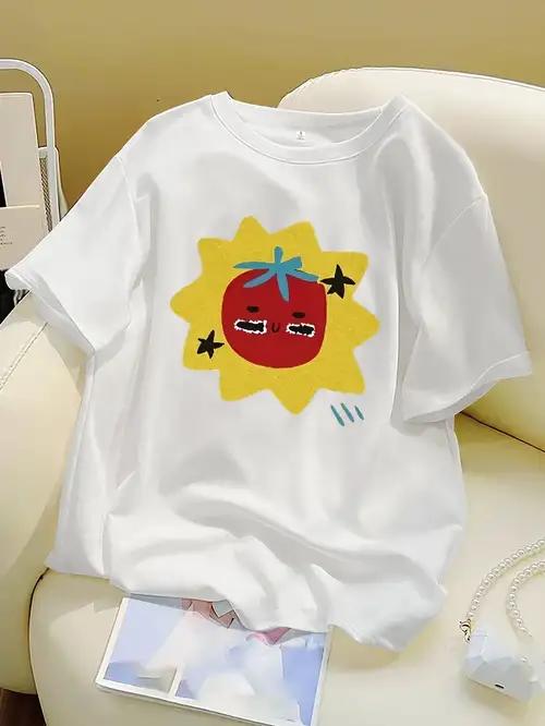 

Мультяшная футболка с графическим принтом помидора, женская, креативная, летняя, с круглым вырезом, с коротким рукавом, уличная, повседневная, топы, женская одежда, топ Y2K 4XL