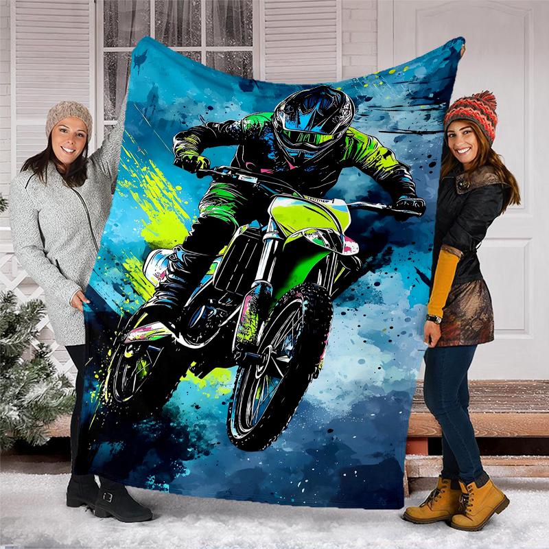 Off-road Motorcycles Theme Printed Blanket - Perfect for Couch, Bed, Travel & Outdoor Use | Machine Washable, Cozy & Durable.