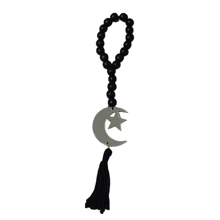 Eid Mubarak Wooden Beads Garlands with Acrylic Moon Pendant Tassels Ramadans Islamic Hanging Ornament Muslims Party Decors