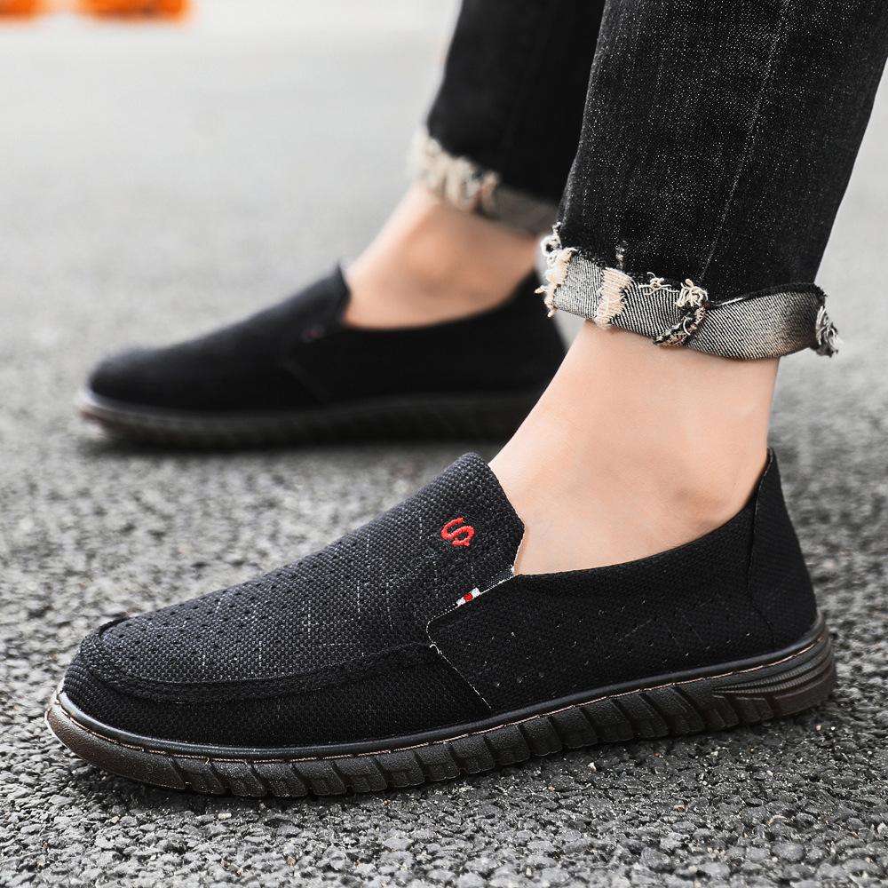 New men's flat shoes board shoes solid color breathable mesh board shoes casual versatile trend men's shoes