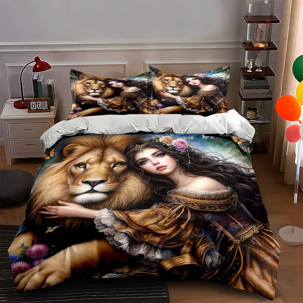 

Lion-themed artwork Bedding Duvet cover sets Duvet covers Pillowcases gifts (1 * Duvet Cover 2 * Pillowcases, without duvet insert) 135x200cm