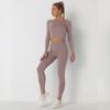 New Knitted Solid Color Seamless Long Sleeve Long Pants Yoga Set Running Sports Fitness Two Piece Set For Women